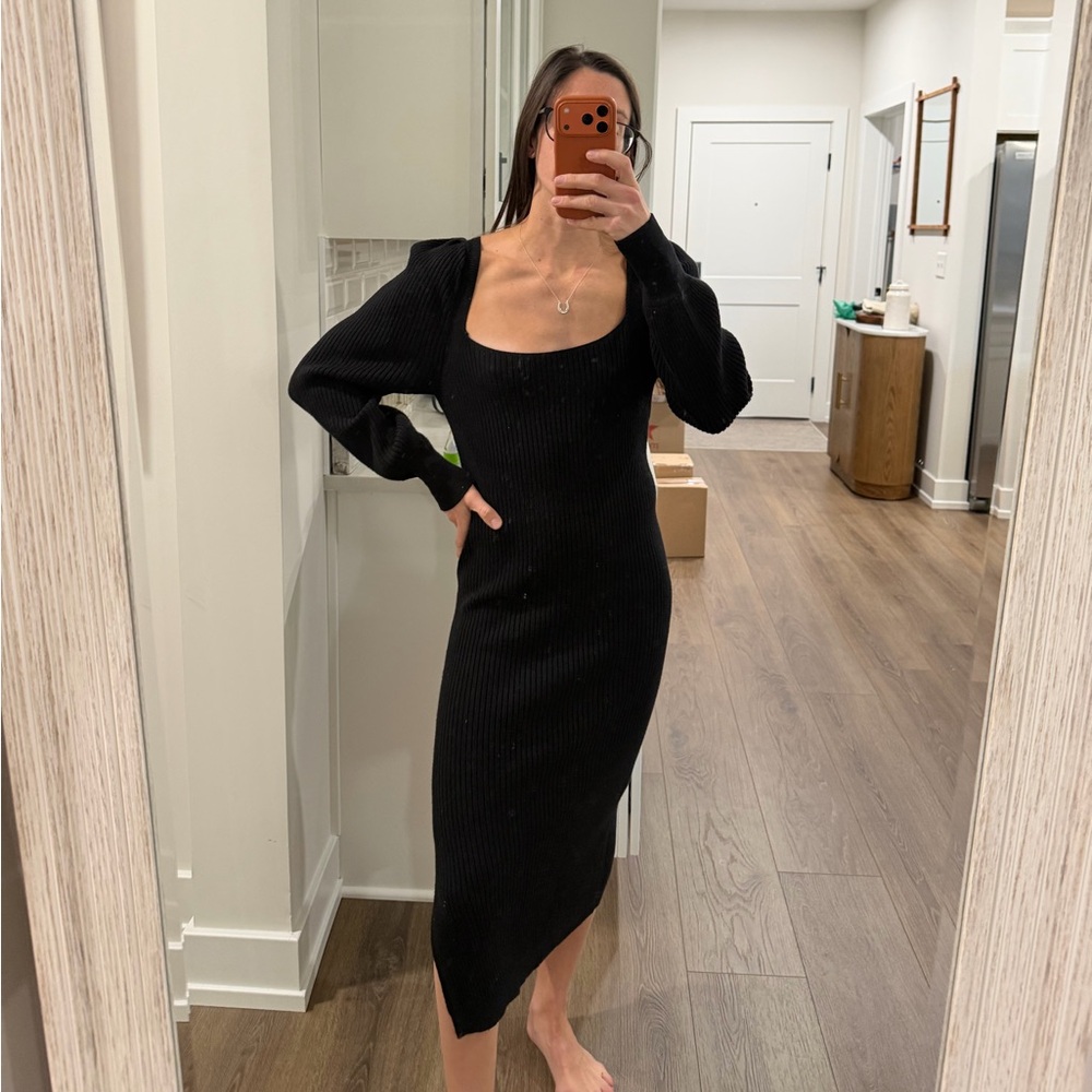 Charles Henry Black Long-Sleeve Square neck sweater Dress S